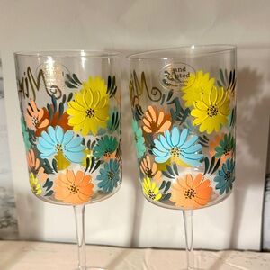 Floral Hand-Painted Wine Glasses set/2 “ Mimi” 9” tall